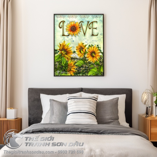 Tranh Vẽ Hoa Hướng Dương Trang Trí Chữ Love