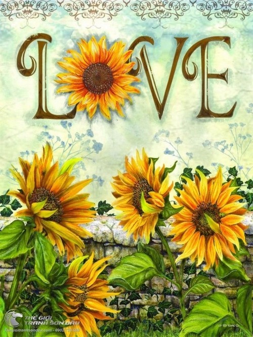 Tranh Vẽ Hoa Hướng Dương Trang Trí Chữ Love