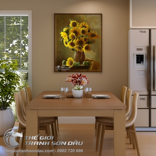 Tranh Vẽ Hoa Hướng Dương Và Quả Táo Nhỏ