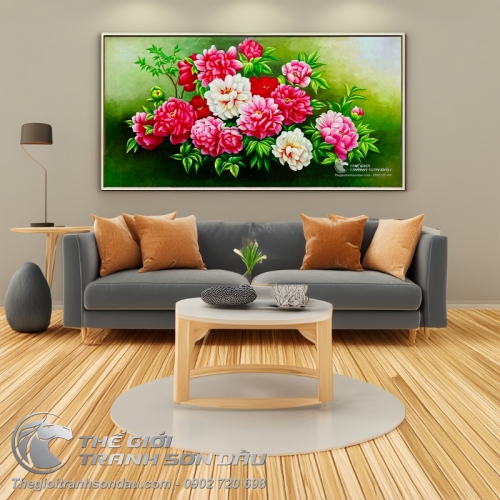 Tranh Vẽ Hoa Mẫu Đơn Treo Tường Màu Sơn Dầu Cao Cấp