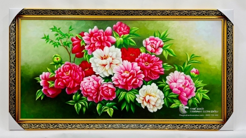 Tranh Vẽ Hoa Mẫu Đơn Treo Tường Màu Sơn Dầu Cao Cấp