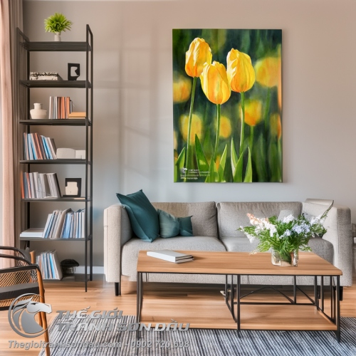 Tranh Vẽ Hoa Tulip Màu Vàng Đẹp