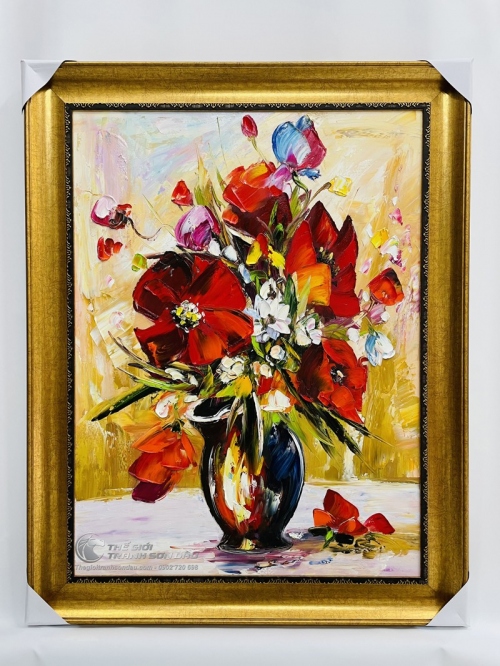 Tranh Vẽ Nghệ Thuật Bình Hoa Chất Liệu Sơn Dầu