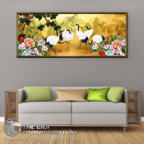 Tranh Vẽ Những Chú Chim Hạc Bên Hoa Mẫu Đơn Và Cây Tùng