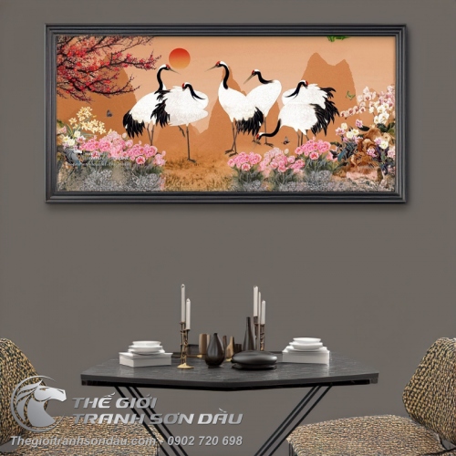 Tranh Vẽ Những Chú Chim Hạc Bên Hoàng Hôn