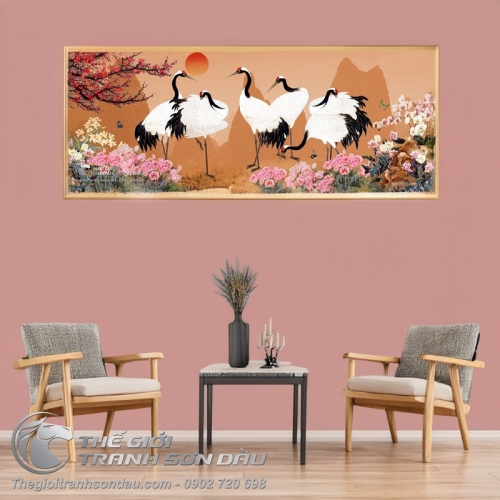 Tranh Vẽ Những Chú Chim Hạc Bên Hoàng Hôn