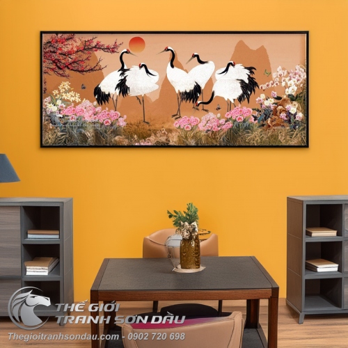 Tranh Vẽ Những Chú Chim Hạc Bên Hoàng Hôn