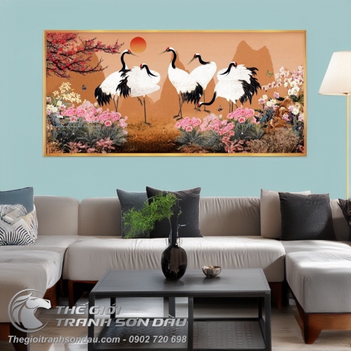 Tranh Vẽ Những Chú Chim Hạc Bên Hoàng Hôn