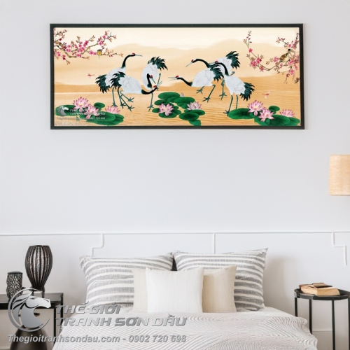 Tranh Vẽ Những Chú Chim Hạc Đang Bay Lượn Trên Hồ Sen