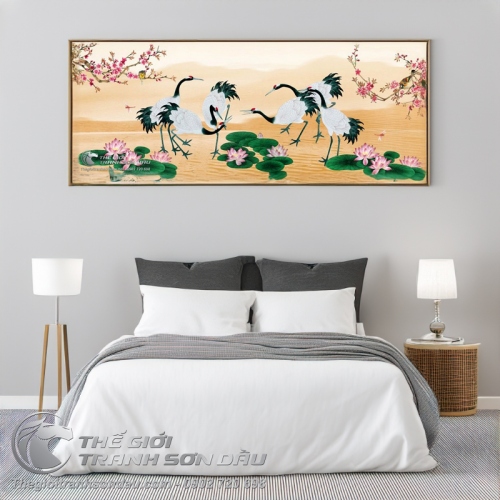 Tranh Vẽ Những Chú Chim Hạc Đang Bay Lượn Trên Hồ Sen