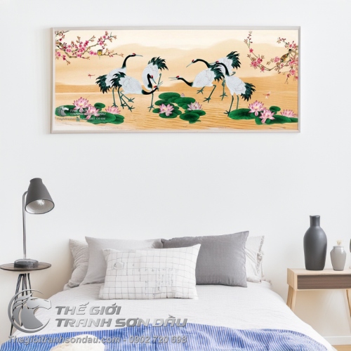 Tranh Vẽ Những Chú Chim Hạc Đang Bay Lượn Trên Hồ Sen