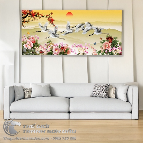 Tranh Vẽ Những Chú Chim Hạc Đang Bay Trên Bầu Trời