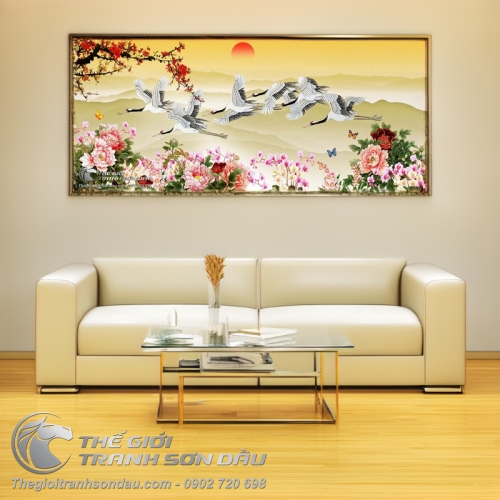 Tranh Vẽ Những Chú Chim Hạc Đang Bay Trên Bầu Trời