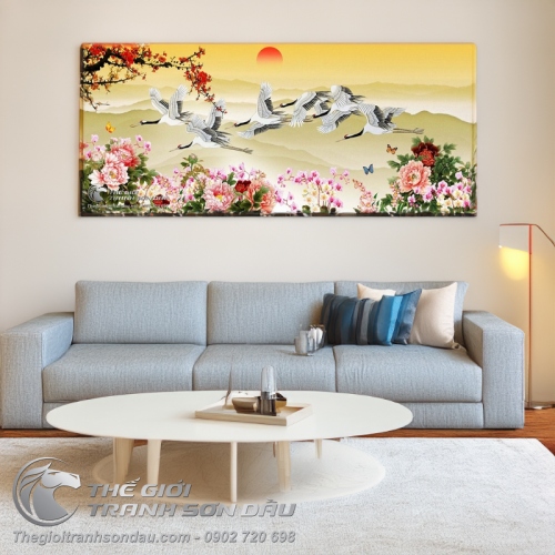 Tranh Vẽ Những Chú Chim Hạc Đang Bay Trên Bầu Trời