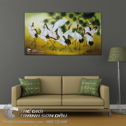 Tranh Vẽ Những Đôi Chim Hạc Bên Cây Tùng