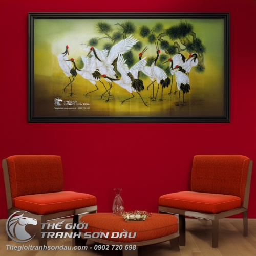 Tranh Vẽ Những Đôi Chim Hạc Bên Cây Tùng