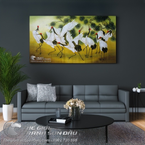Tranh Vẽ Những Đôi Chim Hạc Bên Cây Tùng