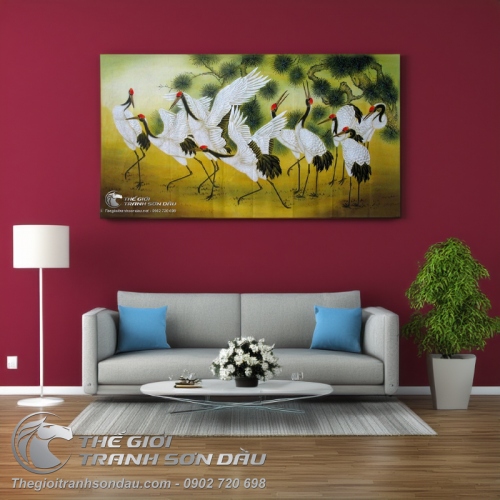 Tranh Vẽ Những Đôi Chim Hạc Bên Cây Tùng