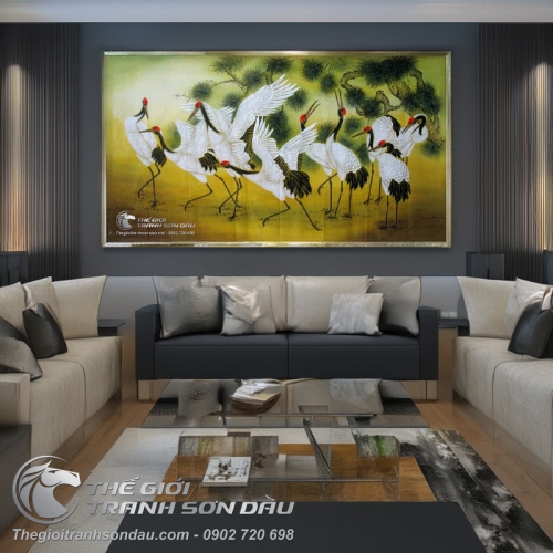 Tranh Vẽ Những Đôi Chim Hạc Bên Cây Tùng