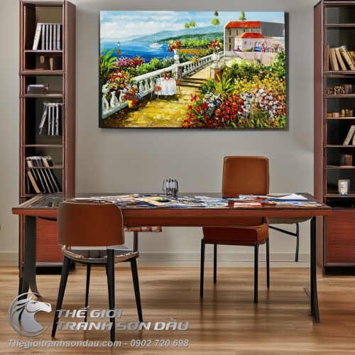 Tranh Vẽ Quán Cafe Bên Bờ Địa Trung Hải