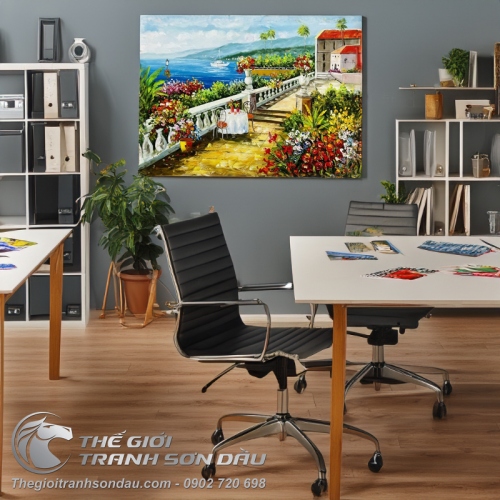 Tranh Vẽ Quán Cafe Bên Bờ Địa Trung Hải