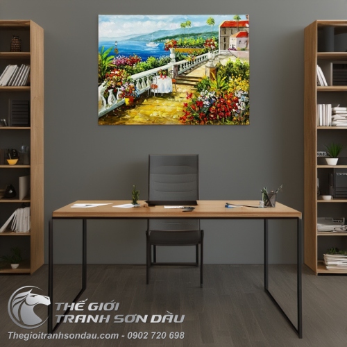 Tranh Vẽ Quán Cafe Bên Bờ Địa Trung Hải
