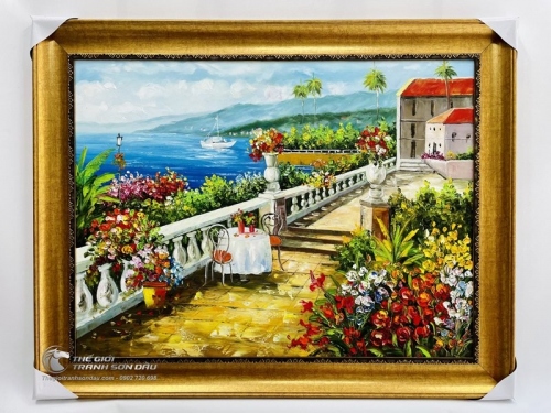 Tranh Vẽ Quán Cafe Bên Bờ Địa Trung Hải