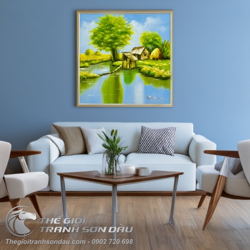 Tranh Vẽ Quê Hương Mái Nhà Tranh Nghèo Ven Sông
