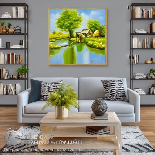 Tranh Vẽ Quê Hương Mái Nhà Tranh Nghèo Ven Sông