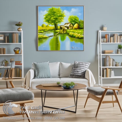 Tranh Vẽ Quê Hương Mái Nhà Tranh Nghèo Ven Sông