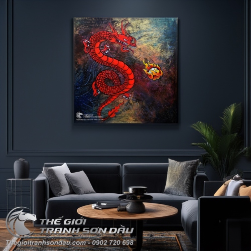 Tranh Vẽ Rồng Đỏ Phun Ngọc Lửa