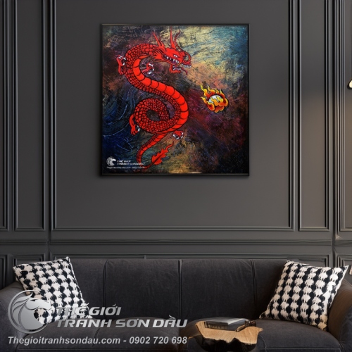 Tranh Vẽ Rồng Đỏ Phun Ngọc Lửa