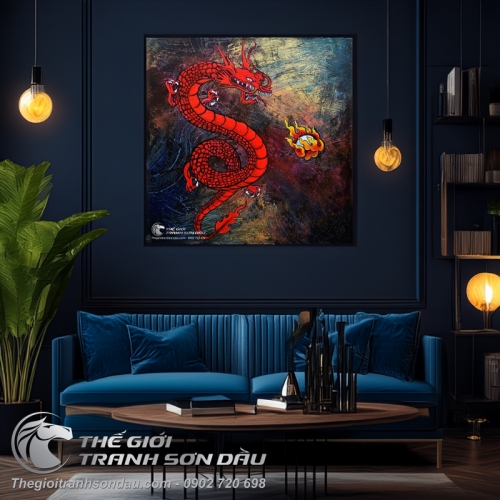 Tranh Vẽ Rồng Đỏ Phun Ngọc Lửa