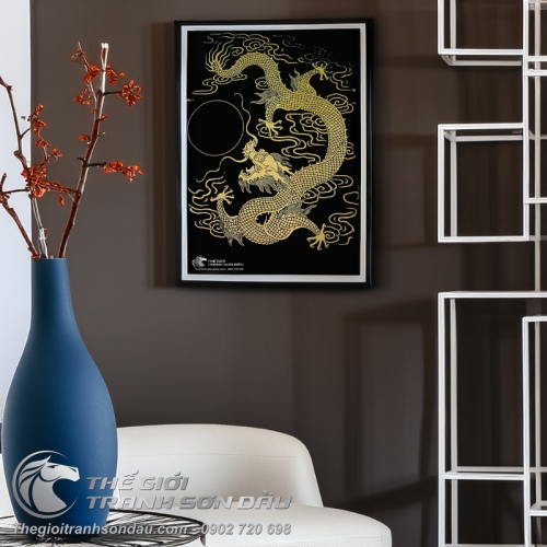 Tranh Vẽ Rồng Trắng Nhả Ngọc Nền Đen