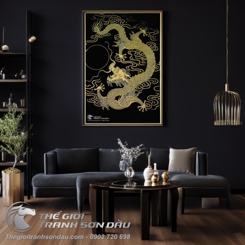 Tranh Vẽ Rồng Trắng Nhả Ngọc Nền Đen