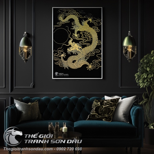Tranh Vẽ Rồng Trắng Nhả Ngọc Nền Đen