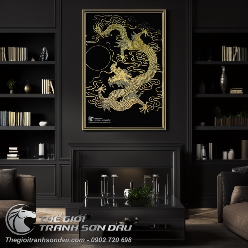 Tranh Vẽ Rồng Trắng Nhả Ngọc Nền Đen