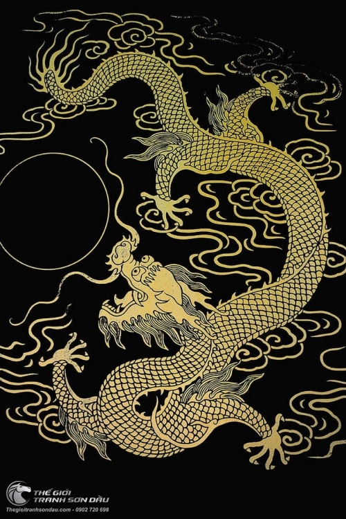 Tranh Vẽ Rồng Trắng Nhả Ngọc Nền Đen