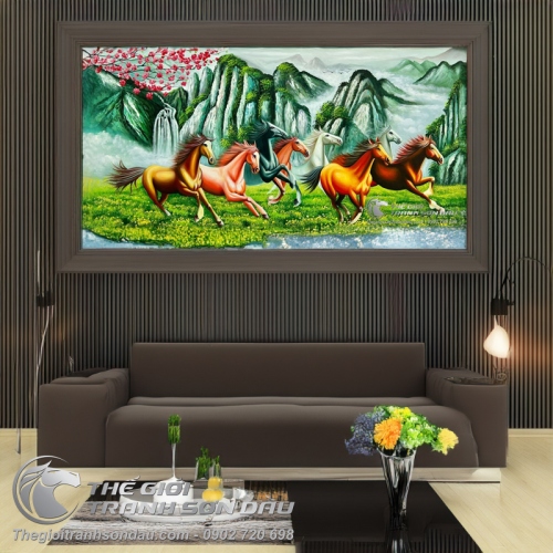 Tranh Vẽ Sơn Dầu Bát Mã Non Xanh Trùng Điệp