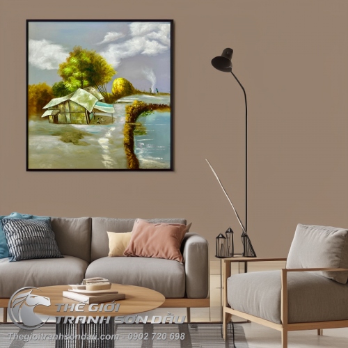 Tranh Vẽ Sơn Dầu Bến Quê Con Đò Nhỏ