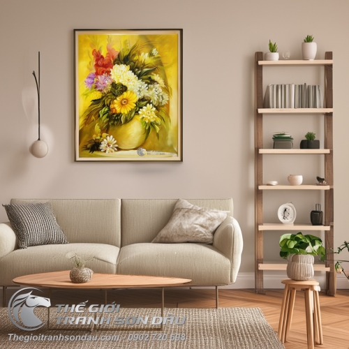 Tranh Vẽ Sơn Dầu Bình Hoa Cúc Đẹp Giá Rẻ