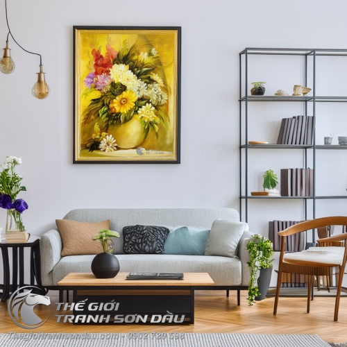 Tranh Vẽ Sơn Dầu Bình Hoa Cúc Đẹp Giá Rẻ