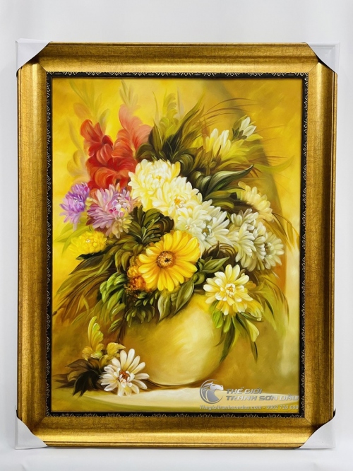 Tranh Vẽ Sơn Dầu Bình Hoa Cúc Đẹp Giá Rẻ