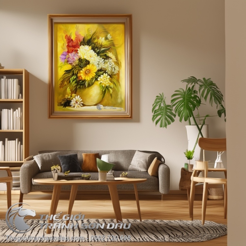 Tranh Vẽ Sơn Dầu Bình Hoa Cúc Đẹp Giá Rẻ