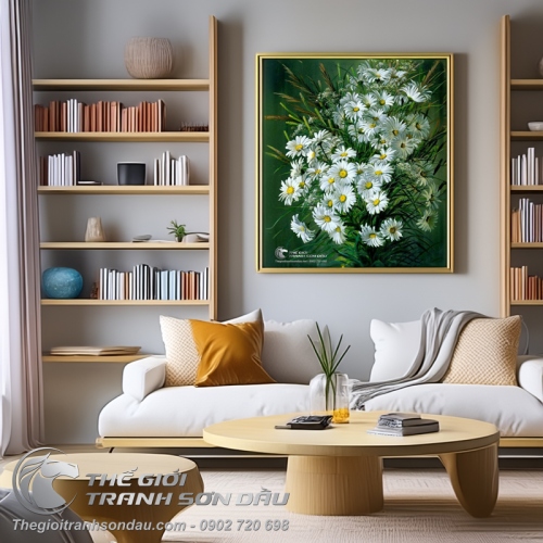 Tranh Vẽ Sơn Dầu Hoa Cúc Trắng Đẹp