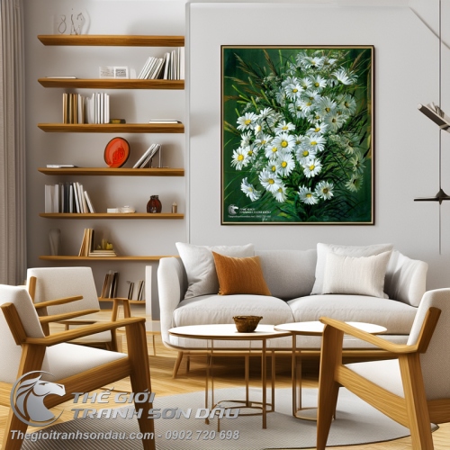 Tranh Vẽ Sơn Dầu Hoa Cúc Trắng Đẹp
