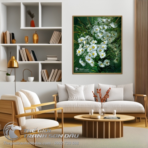 Tranh Vẽ Sơn Dầu Hoa Cúc Trắng Đẹp