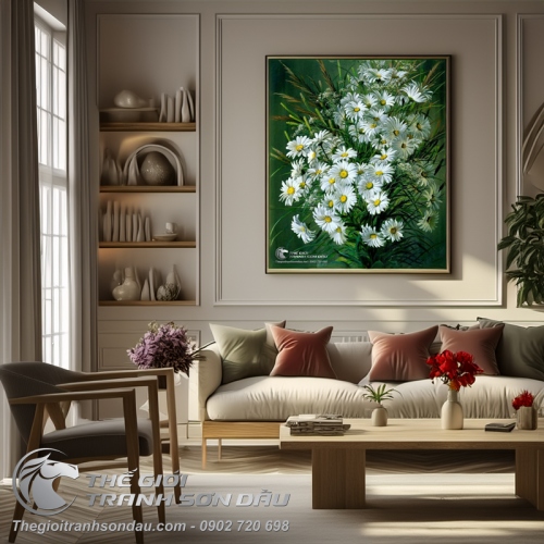 Tranh Vẽ Sơn Dầu Hoa Cúc Trắng Đẹp