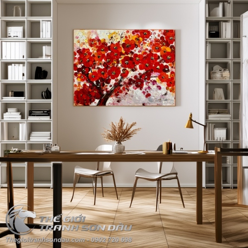 Tranh Vẽ Sơn Dầu Hoa Nở Dày Màu
