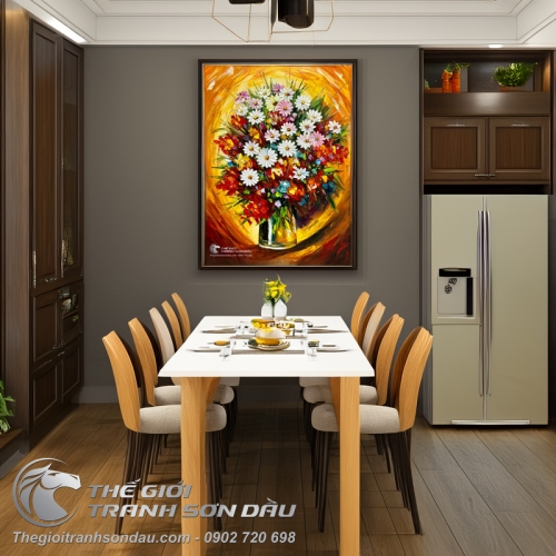 Tranh Vẽ Sơn Dầu Hoa Nở Muôn Màu